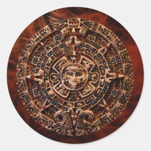 Pegatina Redonda Espíritu de México y Perú, diseño maya incaico