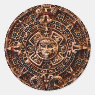 Pegatina Redonda Espíritu de México y Perú, diseño maya incaico