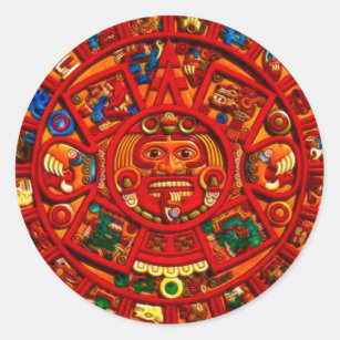 Pegatina Redonda Espíritu de México y Perú, diseño maya incaico