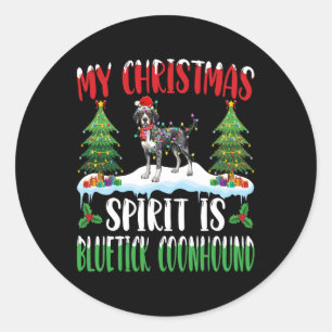 Pegatina Redonda Espíritu de navidades es un sabueso azul usando Sa