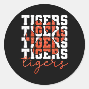 Pegatina Redonda Espíritu de Nombre de Deportes Escolares Tigres Vi