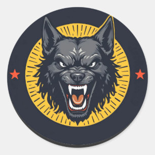 Pegatina Redonda Espíritu Feroz del Lobo Místico Naturaleza Salvaje