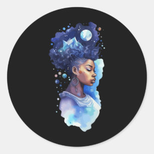 Pegatina Redonda Espíritu negra mujer afro Chica galaxia Melanin Mo