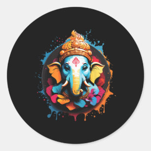 Pegatina Redonda Espiritual hindú Ganesh Retro Diwali Festival Yoga