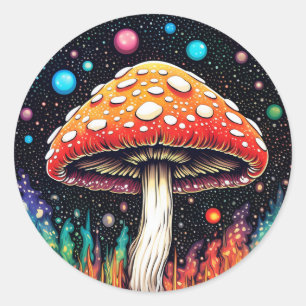 Pegatina Redonda Espléndido hongo de algodón espacial 3