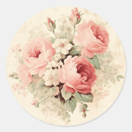 Pegatina Redonda Esplendor Desgastado, Shabby Chic Rosa
