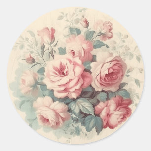 Pegatina Redonda Esplendor Rosa Desgastado por el Tiempo Shabby Chi