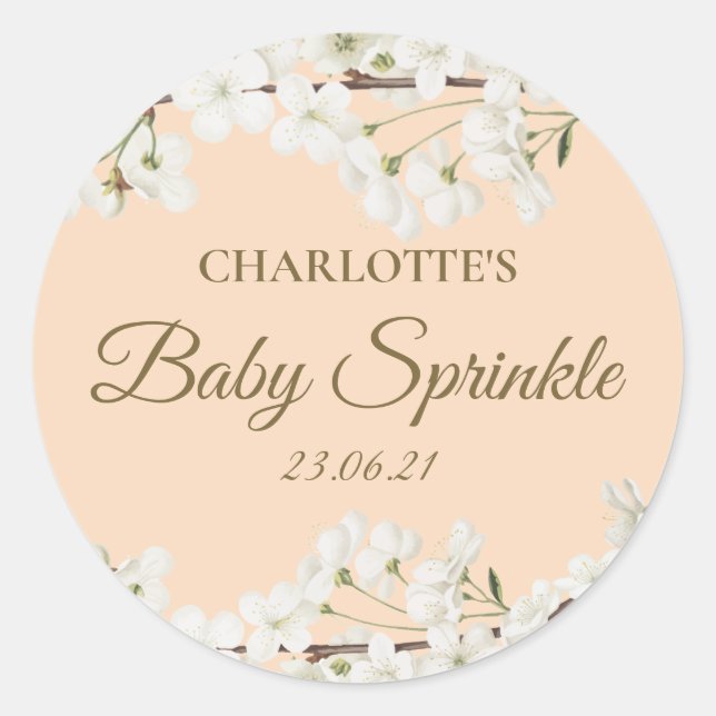 Pegatina Redonda Espoleta de Bebé Blanco y Personalizado (Anverso)