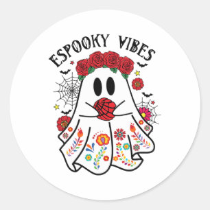 Pegatina Redonda Espooky Vibes Halloween Fantasma Concha Mexicana H