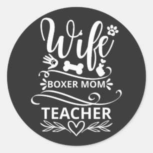 Pegatina Redonda Esposa Boxer Mamá Maestra Perro Gracioso