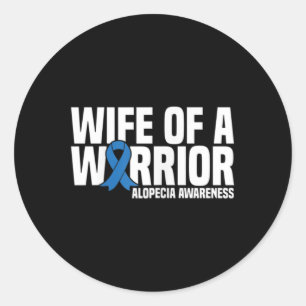 Pegatina Redonda Esposa de un guerrero Cinta azul Alopecia Concienc