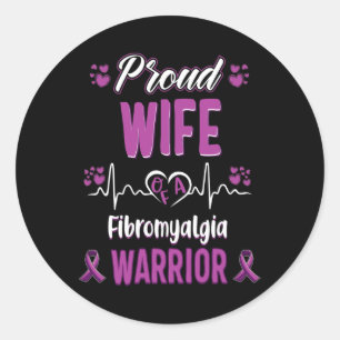 Pegatina Redonda Esposa Fibromialgia Cinta de Conciencia Guerrera P