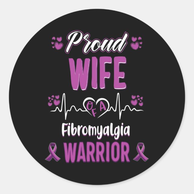 Pegatina Redonda Esposa Fibromialgia Cinta de Conciencia Guerrera P (Anverso)
