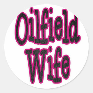 Pegatina Redonda Esposa rosa/negra de campo petrolero