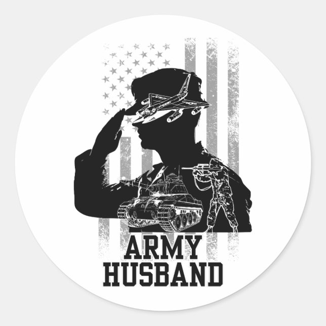 Pegatina Redonda Esposo del ejército (Anverso)