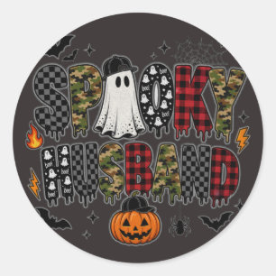 Pegatina Redonda Esposo espeluznante Halloween Cuadros de camufla