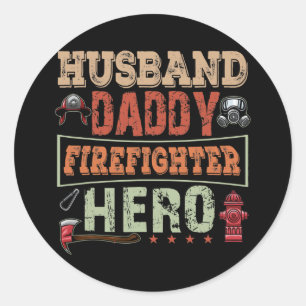 Pegatina Redonda Esposo Vintage Papi Héroe del bombero
