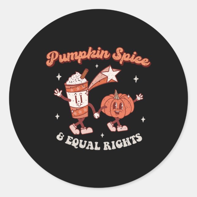 Pegatina Redonda Espuma de calabaza e igualdad de derechos Retro Gr (Anverso)