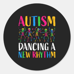Pegatina Redonda Esqueleto Autismo Ritmo Bailando Autismo