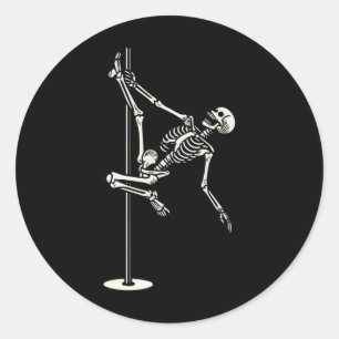 Pegatina Redonda Esqueleto bailando sobre Pole Funny Halloween