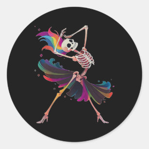 Pegatina Redonda Esqueleto bailarín Rainbow Ballerina Halloween
