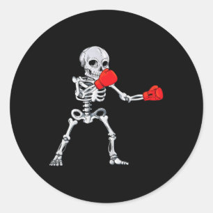 Pegatina Redonda Esqueleto Boxeo Kickboxing Mma Halloween 