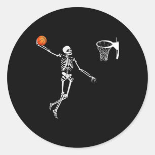 Pegatina Redonda Esqueleto de baloncesto Halloween Art-Dunking Skel
