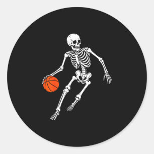 Pegatina Redonda Esqueleto de baloncesto jugando baloncesto Hallowe
