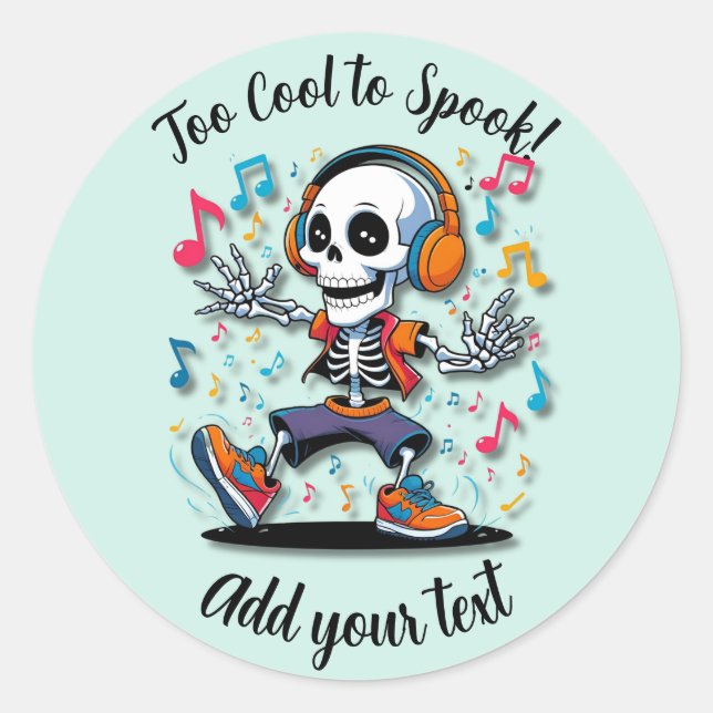 Pegatina Redonda Esqueleto de Breakdance – Stickers de Halloween (Anverso)