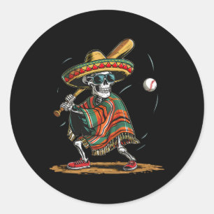 Pegatina Redonda Esqueleto de Bysebyll Sombrero Mexicano Cinco De M