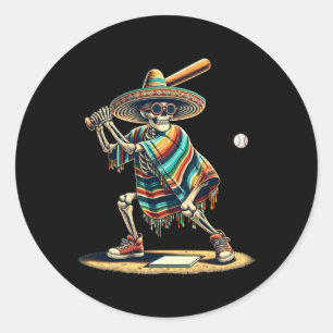 Pegatina Redonda Esqueleto de Bysebyll Sombrero Mexicano Cinco De M
