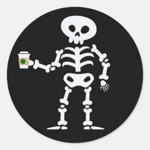 Pegatina Redonda esqueleto de café halloween calavera lindo diverti