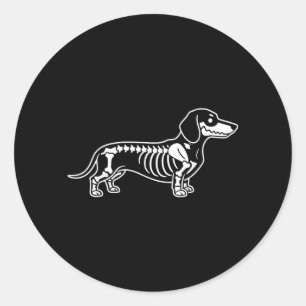 Pegatina Redonda Esqueleto de Dachshund Halloween Perro Salchicha