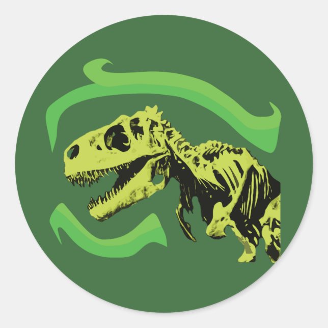 Pegatina Redonda Esqueleto de Dinosaurio T-Rex (Anverso)
