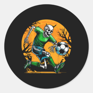 Pegatina Redonda Esqueleto de fútbol Halloween Footbyll espeluznant