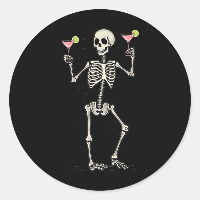 Pegatina Redonda Esqueleto de Halloween Beber cola cosmopolita (Anverso)