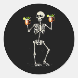 Pegatina Redonda Esqueleto de Halloween beber cola de mula moscovit