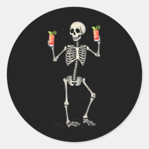 Pegatina Redonda Esqueleto de Halloween Beber cruz