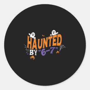 Pegatina Redonda Esqueleto de Halloween Embrujado Número Seis Siete