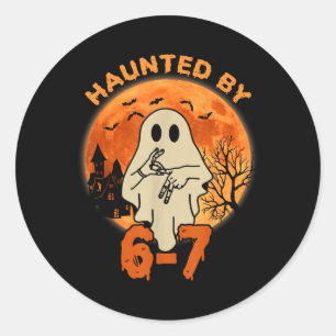 Pegatina Redonda Esqueleto de Halloween Embrujado Número Seis Siete