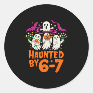 Pegatina Redonda Esqueleto de Halloween Embrujado Número Seis Siete