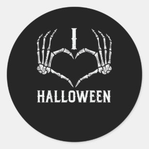 Pegatina Redonda Esqueleto de Halloween Manos Corazón Corta Mujeres