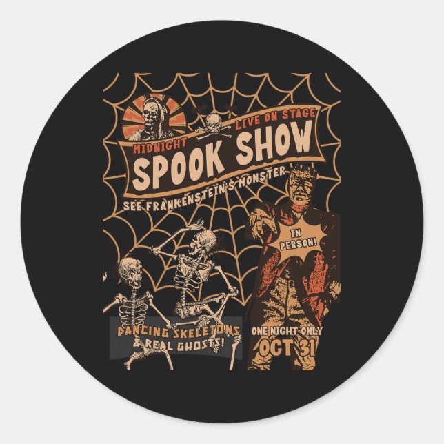 Pegatina Redonda Esqueleto de Halloween Retro Monstruo del Horror M (Anverso)