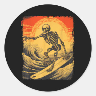 Pegatina Redonda Esqueleto de Halloween Surfing Surfboard Temporada
