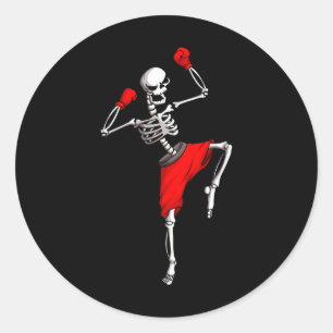 Pegatina Redonda Esqueleto de kickboxing Kickboxer Mma