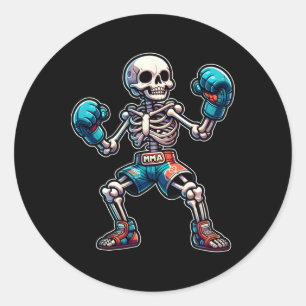 Pegatina Redonda Esqueleto de kickboxing Kickboxer Muay Thai Mma Lu