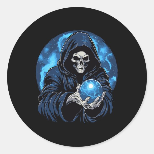 Pegatina Redonda Esqueleto de la Muerte de Reaper Halloween (Anverso)
