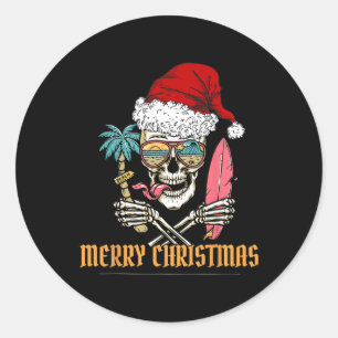 Pegatina Redonda Esqueleto de Navidad de Verano -- Sa de Surf de Pl