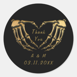 Pegatina Redonda Esqueleto de oro negro manos góticas forma de cora