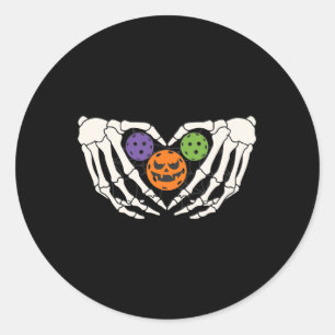 Pegatina Redonda Esqueleto de pellebol Halloween Manos Amor Corazón